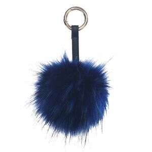 Navy Blue Faux Fur Pom Pom Key Chain Keyring Bag Charm